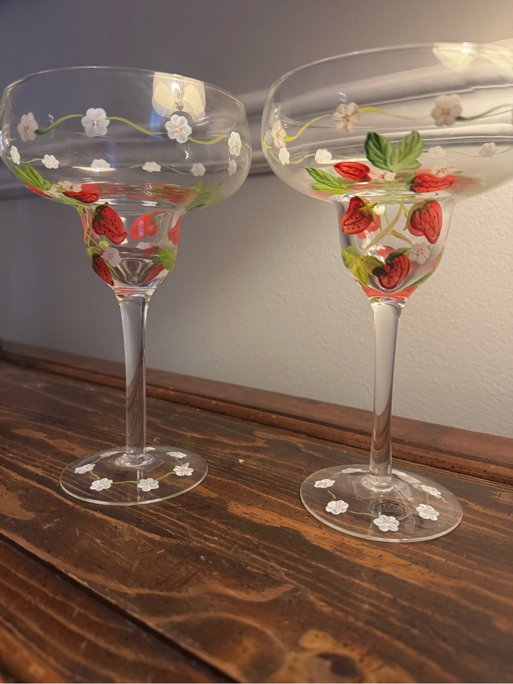 Hand Crafted Strawberry Coupe Glasses in Red & Green